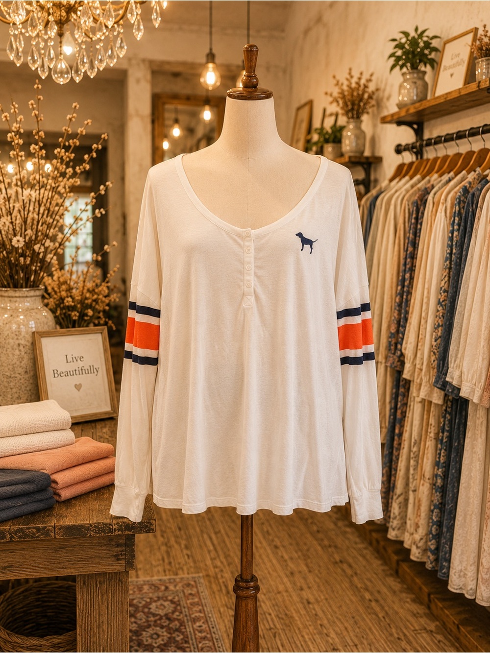Victoria's Secret PINK White Tee with Bright Coral Trim